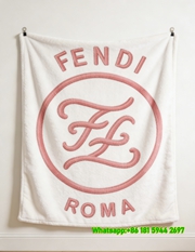 Soft Pink Fendi Roma Embroidered-Style Flannel Throw Blanket White Base IMG_9319